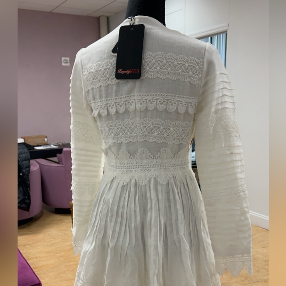 LEGALLY RED LAWN DRESS WITH RUFFLE AND LACE INSERT DETAIL - Picture 10 of 10